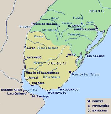 GUERRA NA PROVÍNCIA DA CISPLATINA Em 1825, alguns líderes separatistas, comandados por Frutuoso Rivera e ganhando a adesão de Lavalleja, proclamaram a independência da Província Cisplatina.