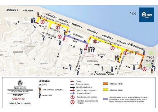 IX Rua Leandro Martins, toda extensão; X Rua dos Andradas, no trecho entre a Avenida Presidente Vargas e a Avenida Marechal Floriano; XI Praça Mauá, no trecho entre a Avenida Venezuela e a Avenida