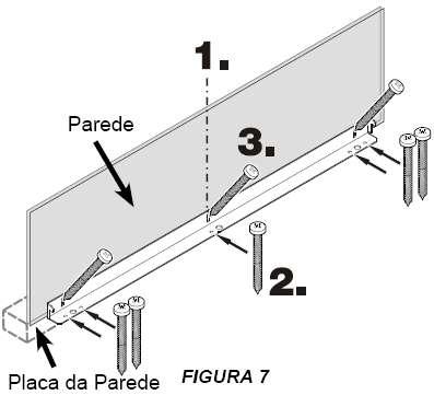 MONTAGEM DO SUPORTE ANTI-TOMBAMENTO EM PISOS DE MADEIRA 1. Marque a linha central do aparelho na parede traseira do nicho. Alinhe o centro do Suporte Anti-Tombamento com esta linha.