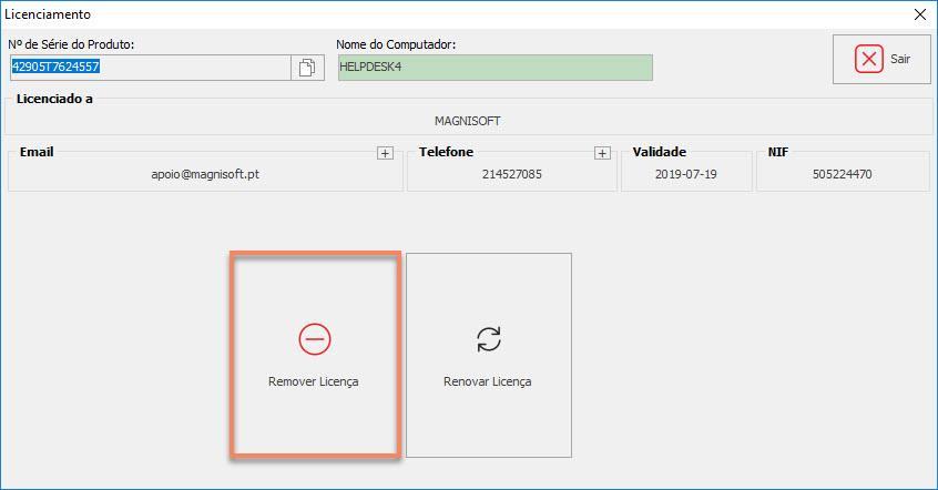 Será também gerado um ficheiro de remoção que deverá guardar também num dispositivo de armazenamento externo, à semelhança do ficheiro com o Nº de série do Produto.