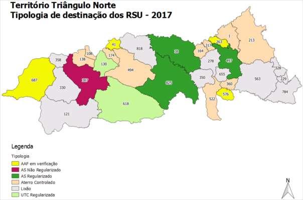 55 4.2.5. Triângulo Norte O Território de Desenvolvimento Triângulo Norte é formado por 30 municípios e possui uma população urbana de 1.217.002 habitantes, considerando dados do IBGE 2016.