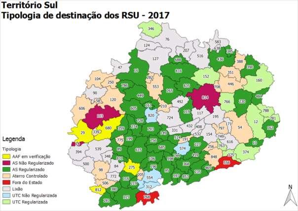 58 4.2.6 Sul O Território de Desenvolvimento Sul é formado por 119 municípios e possui uma população urbana de 1.848.465 habitantes, considerando dados do IBGE 2016.