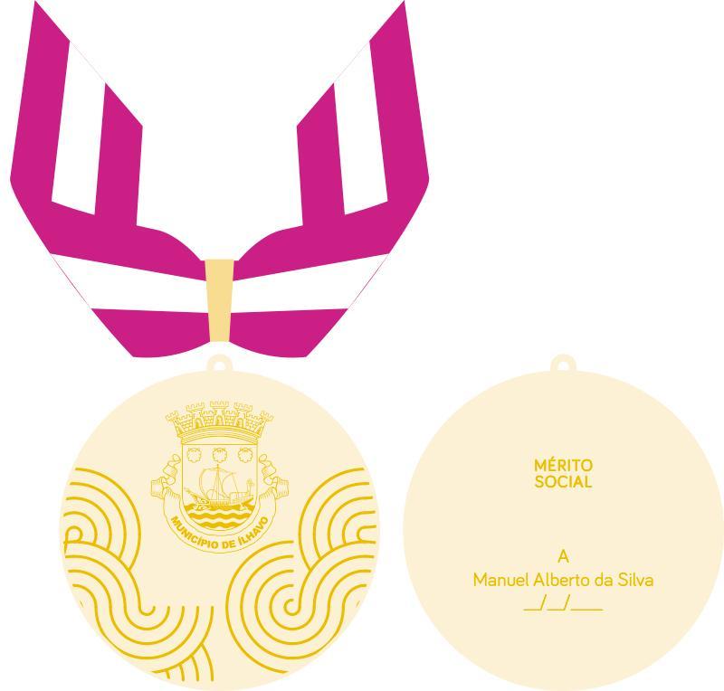 ANEXO IV Medalha de Mérito Social Medalha de Mérito Social (Placa circular de 60 milímetros diâmetro) Fita/Laço - suspenso de fita tripartida (30 milímetros), em palas de igual