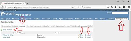 Figura 8 Membros do Projeto Para incluir alguém no projeto, clique em Novo membro, conforme sinalizado na Figura 8.