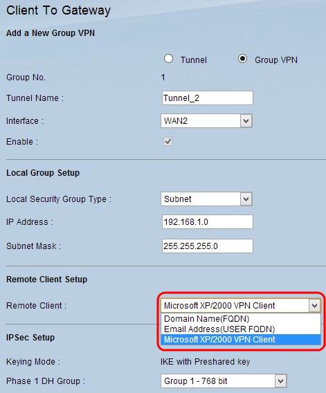 Etapa 6. Se você escolhe o grupo, escolha o tipo apropriado do cliente remoto da lista de drop-down do cliente remoto.