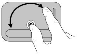 A rotação permite rodar itens, como fotografias e páginas. Para rodar, fixe o polegar no TouchPad e, em seguida, faça um movimento semicircular com o indicador à volta do polegar.
