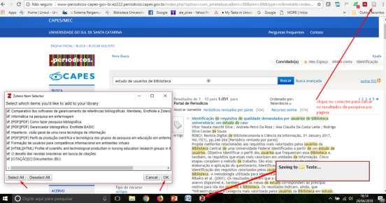 5.1.2 Salvar os dados da Pesquisa pelo Portal Capes ou outra base de dados O princípio é o mesmo, faça a