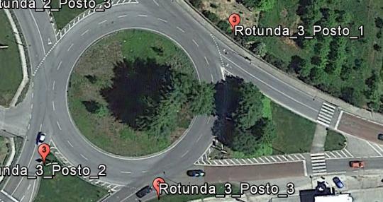 Fonte: Google Earth 2016 Figura 4 - Layout do posicionamento das contagens na rotunda a sul entre a rotunda 2, a Av. Aureliano Barrigas e a Av.
