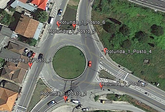 Fonte: Google Earth 2016 Figura 2 - Layout do posicionamento das contagens na rotunda norte entre a Av.