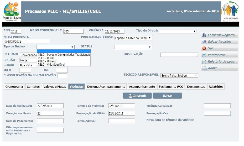 Login Apresentação na Plataforma do Convênio SNELIS - PELC e Vida Saudável 3.