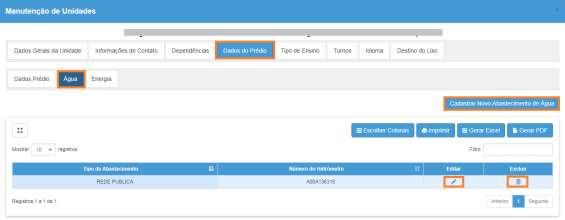 Não há necessidade de homologação Nessa aba é possível cadastrar, editar ou excluir o tipo de abastecimento Passo 17 Dados do Prédio aba Energia Campo