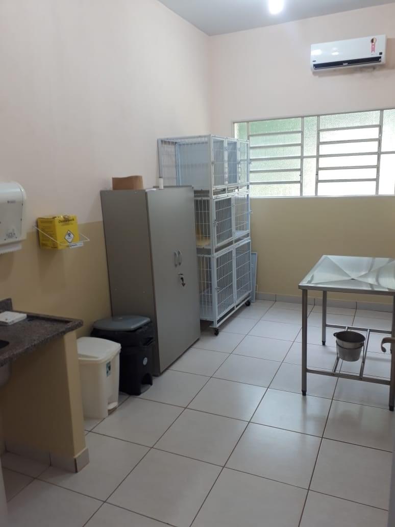 Na lateral deste prédio, está instalado um setor de moléstias infecciosas composto por uma sala de atendimento e uma sala de fluidoterapia para pequenos animais, com entrada independente dos demais