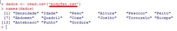 Conjunto de dados que lista estimativas de percentuais de gordura, determinada pelo