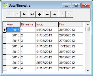 Criando Bimestre [módulo] CTP, [opção] Data/Bimestre; Deve-se criar 4 registros de bimestres por ano. Como cadastrar um ano letivo? 1.