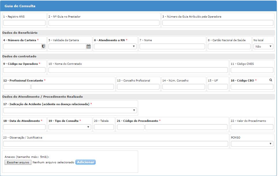 Figura 3 formulário para preenchimento da Guia de Consulta Inicie o preenchimento pelo campo 4 inserindo o número da carteirinha (incluindo pontos e traços) ou digite o nome do