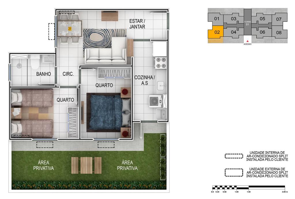 Planta - 2 quartos com