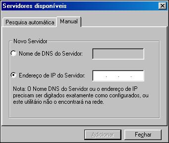 COMMAND WORKSTATION, W INDOWS EDITION 20 2 Se nenhum servidor do Fiery EX8000AP for encontrado, clique na guia Manual para pesquisar por nome DNS ou por endereço IP.