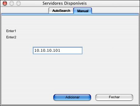 COMMAND WORKSTATION, M ACINTOSH EDITION 62 2 Se nenhum servidor do Fiery EX8000AP for encontrado, clique na guia Manual para pesquisar por nome DNS ou por endereço IP.