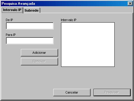 3 Para localizar o Fiery EX8000AP por um intervalo de endereços IP ou pelo endereço IP e a máscara de Subrede, clique na guia Pesquisa automática e, em seguida, em Avançado.