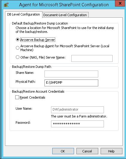 Instalação do agente Guia Configuração no nível de banco de dados do agente para Microsoft SharePoint A guia Configuração no nível de banco de dados do agente para Microsoft SharePoint contém opções