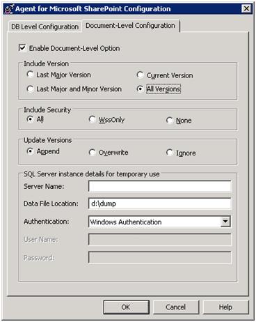 Instalação do agente Guia Configuração no nível de documento do agente para Microsoft SharePoint É necessário configurar a guia Configuração no nível de documento do agente para Microsoft SharePoint