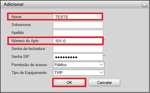 A seguinte aba irá aparecer: Nome: Dê um nome que identifique o apartamento (Ex.: Morador).