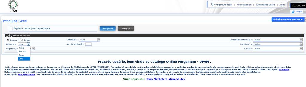 Consulta online http://pergamum.ufam.edu.