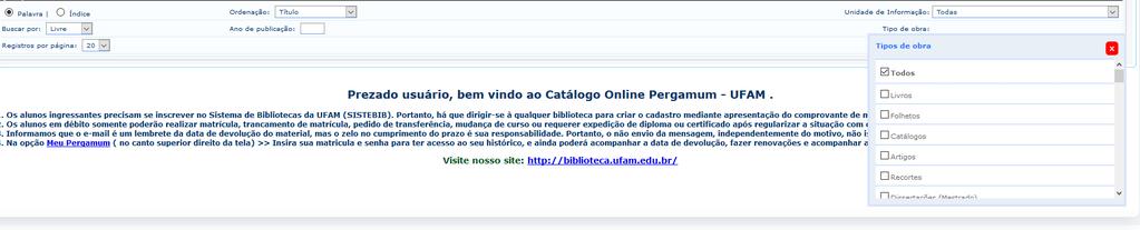 Consulta online http://pergamum.ufam.edu.