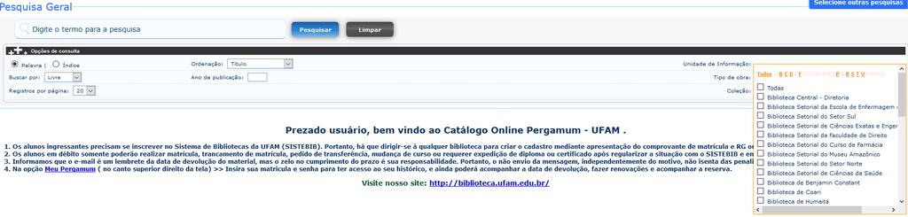 Consulta online http://pergamum.ufam.edu.