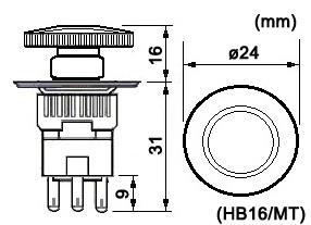 HB16-11Z/R Ø24mm Vermelho 1NA/1NF Sem componente luminoso Botões de comando tipo