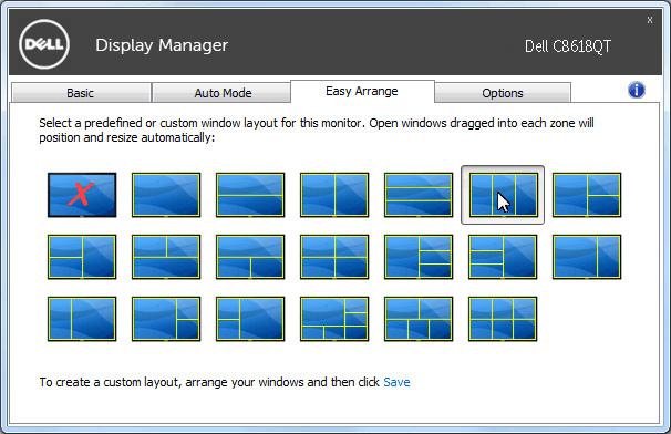 Organizando Janelas com Arranjo Fácil Alguns modelos Dell apresentam Arranjo Fácil, que permite que a área de trabaoho do monitor selecionado seja organizada em vários layouts de janelas predefinidos