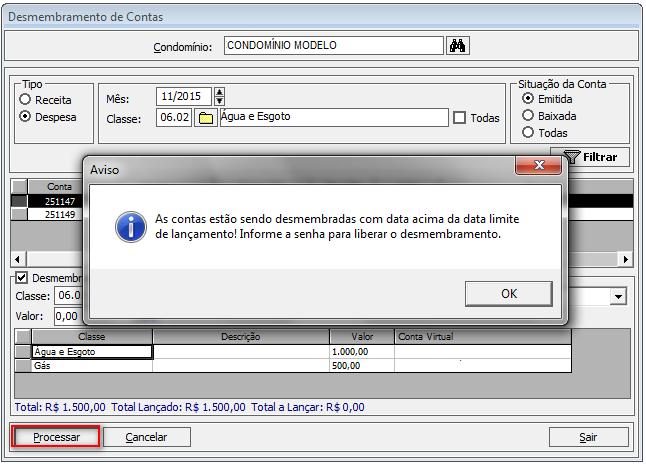 Agrupamento de contas a pagar (menu Editar >