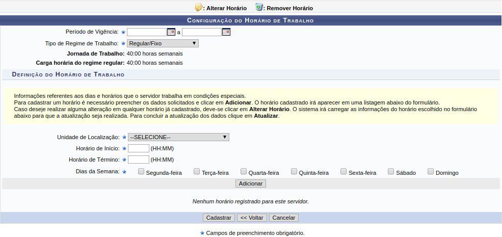 Figura 10. Configurações de horário de trabalho.