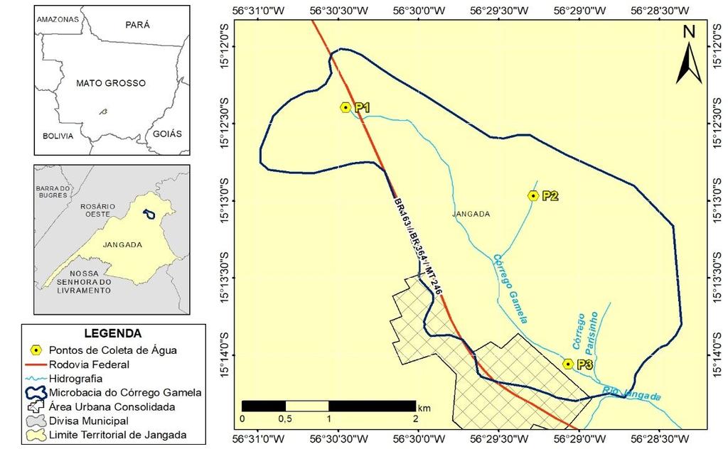 METODOLOGIA Área de estudo A área de estudo situa-se no município de Jangada, Estado de Mato Grosso, distante aproximadamente 80 km da capital Cuiabá pelas rodovias MT-010, MT-246 e BR-163/364,