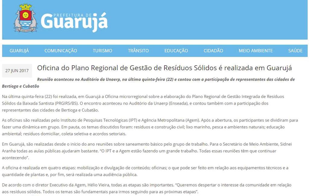 Figura 11 Divulgação Oficina, no município de Guarujá. Fonte: http://www.guaruja.sp.gov.br/index.