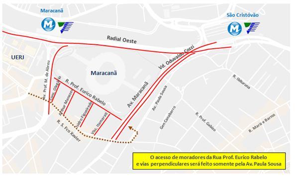 O acesso de veículos dos moradores do entorno imediato do Maracanã - ruas Prof.