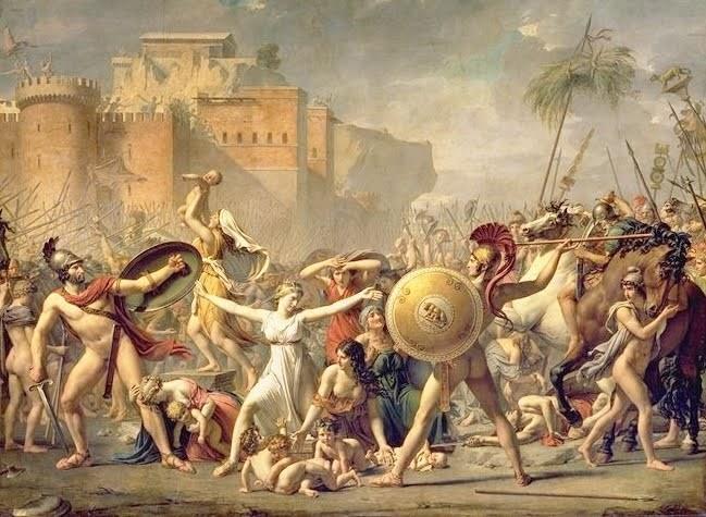 Para conseguir mulheres para povoar Roma, Rômulo atraiu os sabinos com uma grande Festa. Durante a festa as sabinas foram raptadas e os homens expulsos.