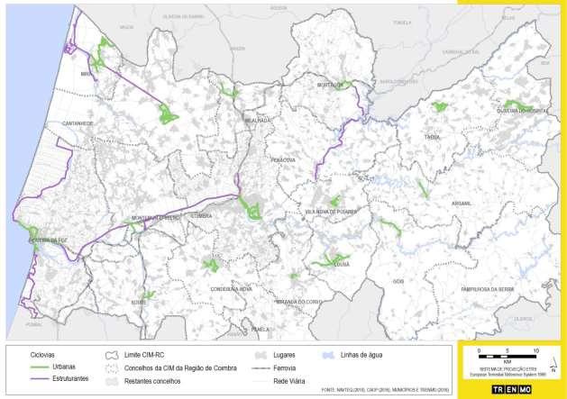 Espaços Cicláveis no território da CIM RC Previstos no: PAMUS (Plano de Ação de Mobilidade urbana Sustentável); PIMT (Plano Intermunicipal de Mobilidade e