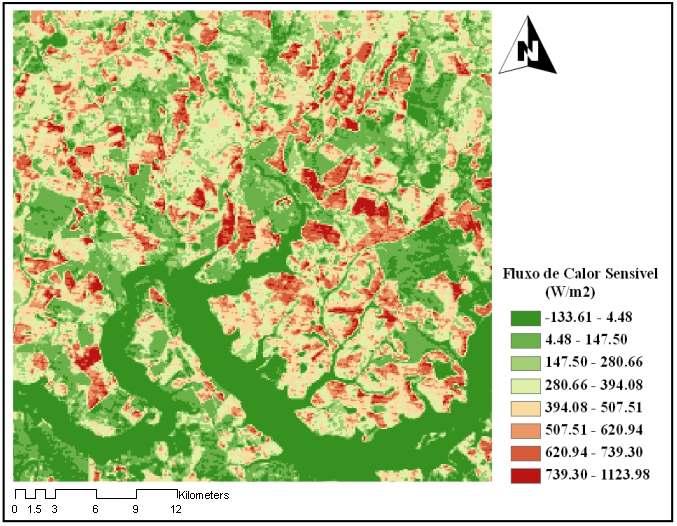 Em áreas de plantios de eucaliptos pertencentes à Celulose Nipo-Brasileira S/A (CENIBRA), no entorno do município de Santa Bárbara-MG, Menezes (2006) obteve H de 76,67 W/m 2 a 223,18 W/m 2, 180,72
