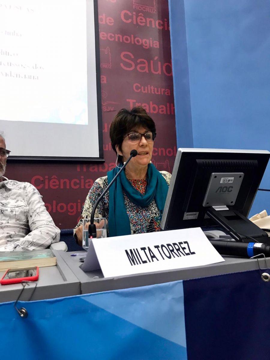 Milta Torrez, assessora da coordenação de desenvolvimento educacional e educação a distância da Escola Nacional de Saúde Pública Sergio Arouca (ENSP/Fiocruz), fez um