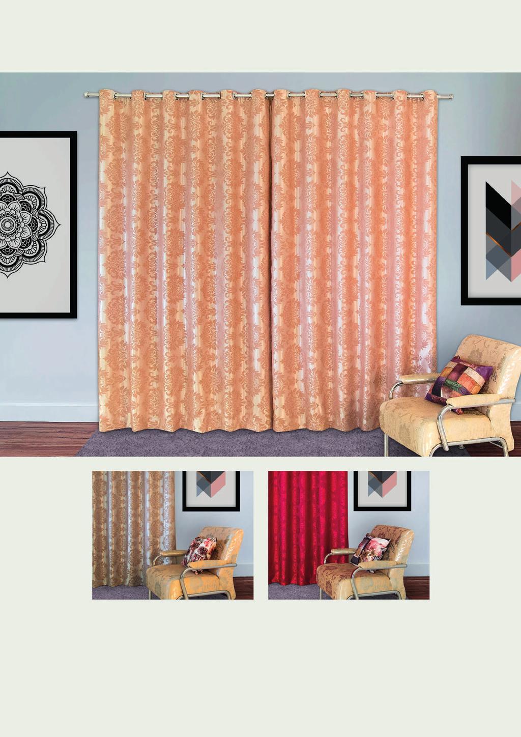 Cortina Jacquard Rosê Castor Vermelho Código Altura Largura Ilhóses 11012 1,80 m 2,64 m 2 partes