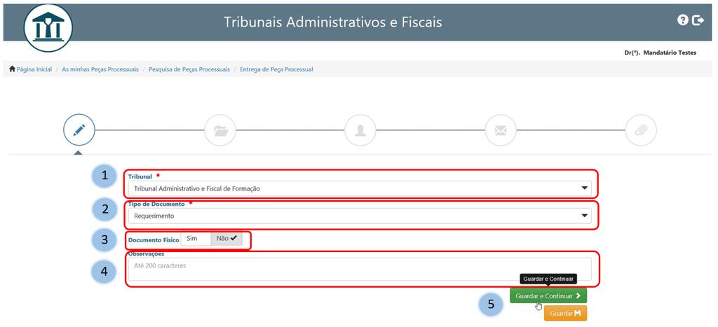 de Peça Processual" na Área das Peças Processuais do Mandatário Ao carregar no