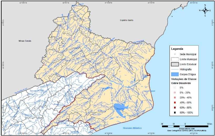 Figura 10 Violações de Classe 2 na RH-IX Ferro Dissolvido Fonte: Relatório de Diagnóstico - Plano Estadual de Recursos Hídricos do Estado do Rio de Janeiro (2013) - Fundação COPPETEC Figura 11