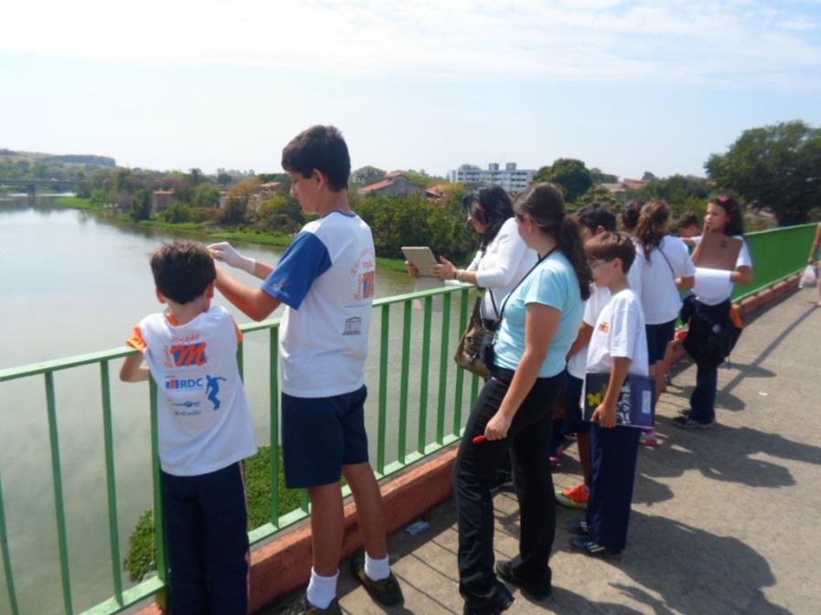 No Rio Paraíba a água era esverdeada, mata ciliar, mato no rio, galinhas, casas perto do rio, um pouco de sujeira,