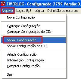 Clique no menu principal Arquivo > Salvar configuração e insira um nome, por
