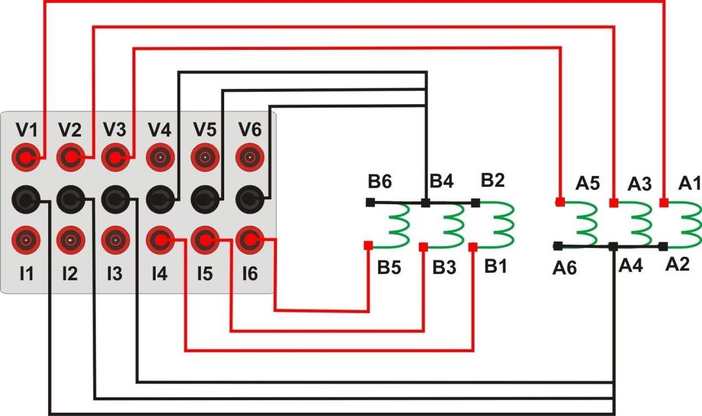 2 Bobinas de Corrente e Tensão Figura 1 Para estabelecer a conexão das bobinas de tensões, ligue os canais de corrente V1, V2 e V3 aos pinos A1, A3 e A5 do relé e conecte os comuns dos canais de