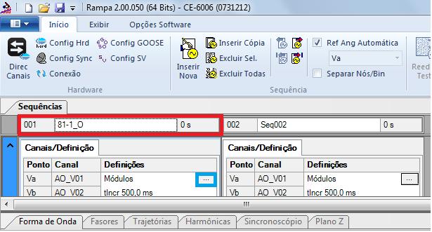 1 Tela Principal 81-1_O Na primeira sequência configura-se uma situação para verificar a sobrefrequência do elemento 81 cujo