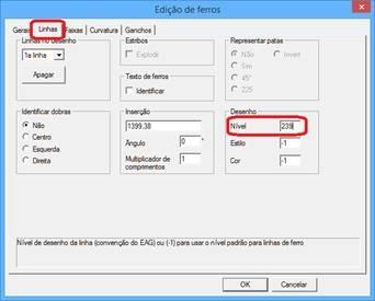 Para isso, clique duas vezes no ferro e na aba linha, altere o nível: TQS Informá ca -