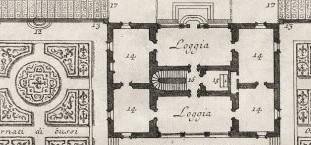 Fig.52 Pormenor da planta "Geometrical plan of the casino and great gardens of the royal palace of Caprarola", 1748. Giuseppe Vasi (1710-1782). 15 Capella 520.