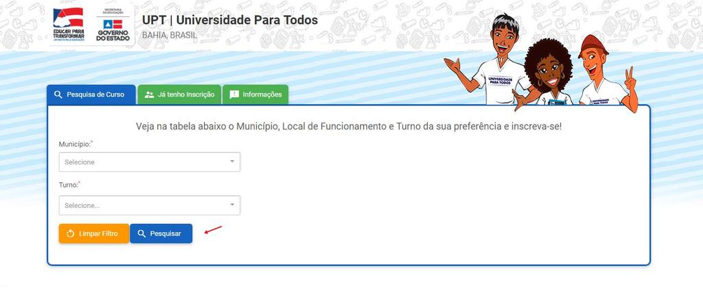 5 Acessando o Sistema Para ter acesso ao Sistema de Inscrição Online SIO, e realizar sua inscrição para o Projeto Universidade Para Todos UPT, clique na barra de endereços do seu navegador de